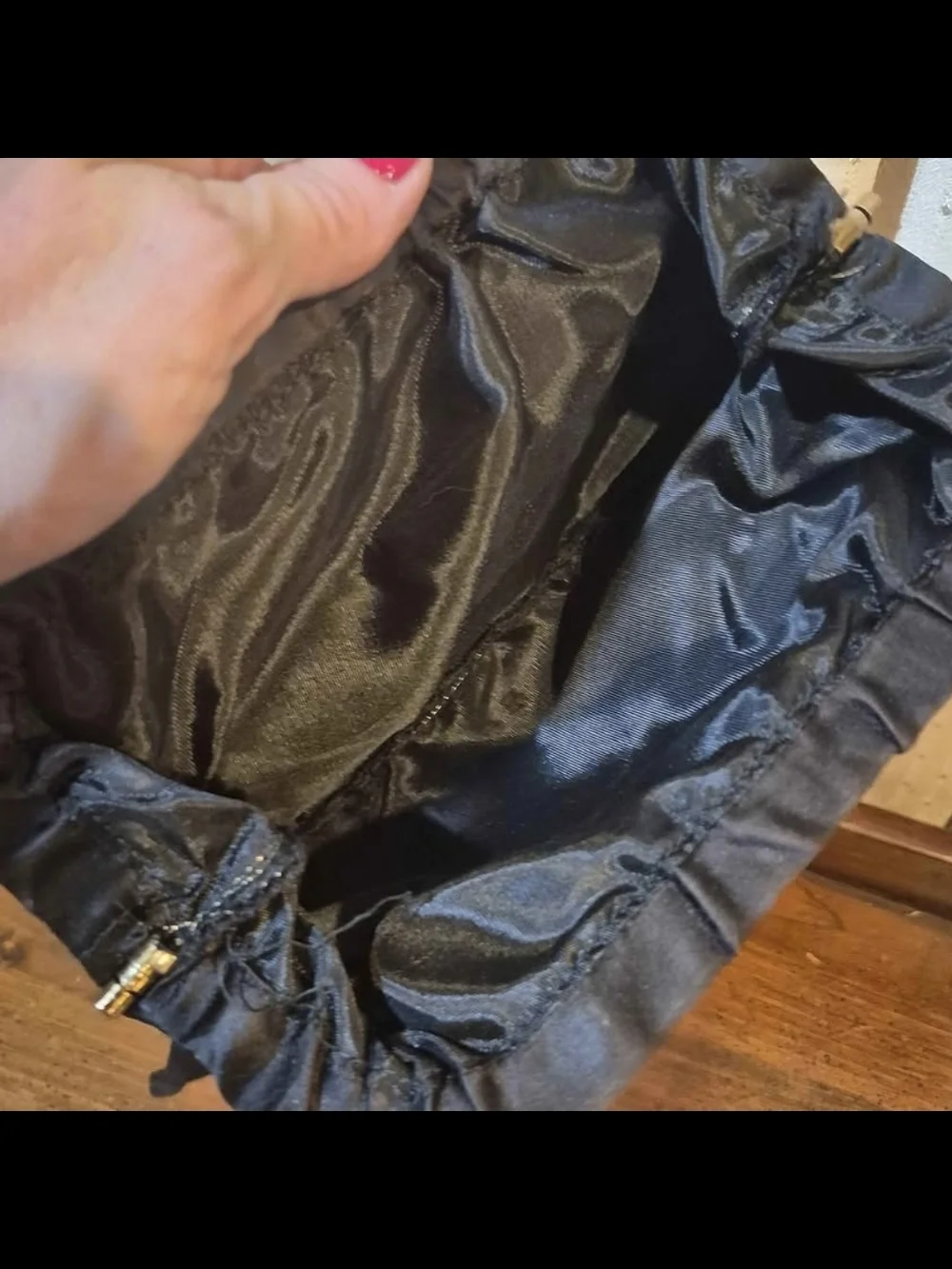 Vintage Minimalist Black Satin Ruched Evening Shoulder Bag